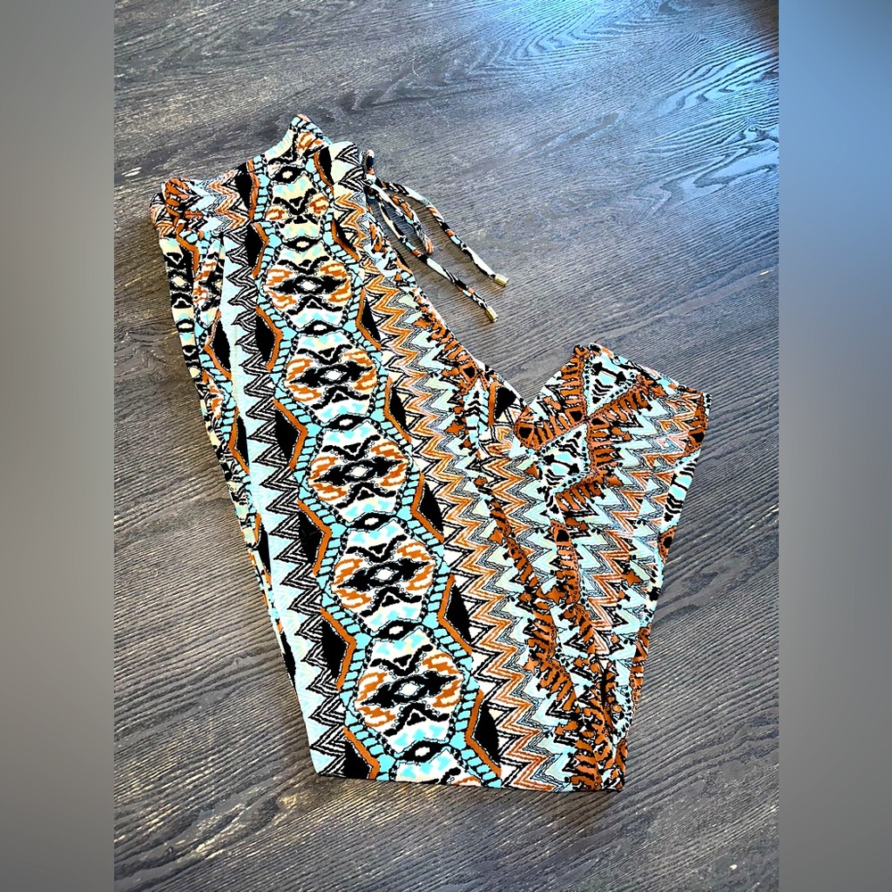 Blue Brown Black Aztec Patterned Lounge Pants XL